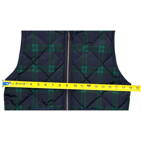 J.Crew Excursion Quilted Down Vest Blackwatch Plaid Holiday Puffer Gold Zip XS - Picture 10 of 14